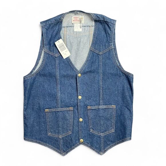 Saddle King Western Other - VINTAGE NEW Saddle King Western Denim￼Jean Vest Brass Snaps USA Rockabilly L